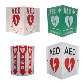 Biały znak ścienny AED Zielony plastikowy defibrylator Znak AED V Niestandardowy aluminiowy znak AED